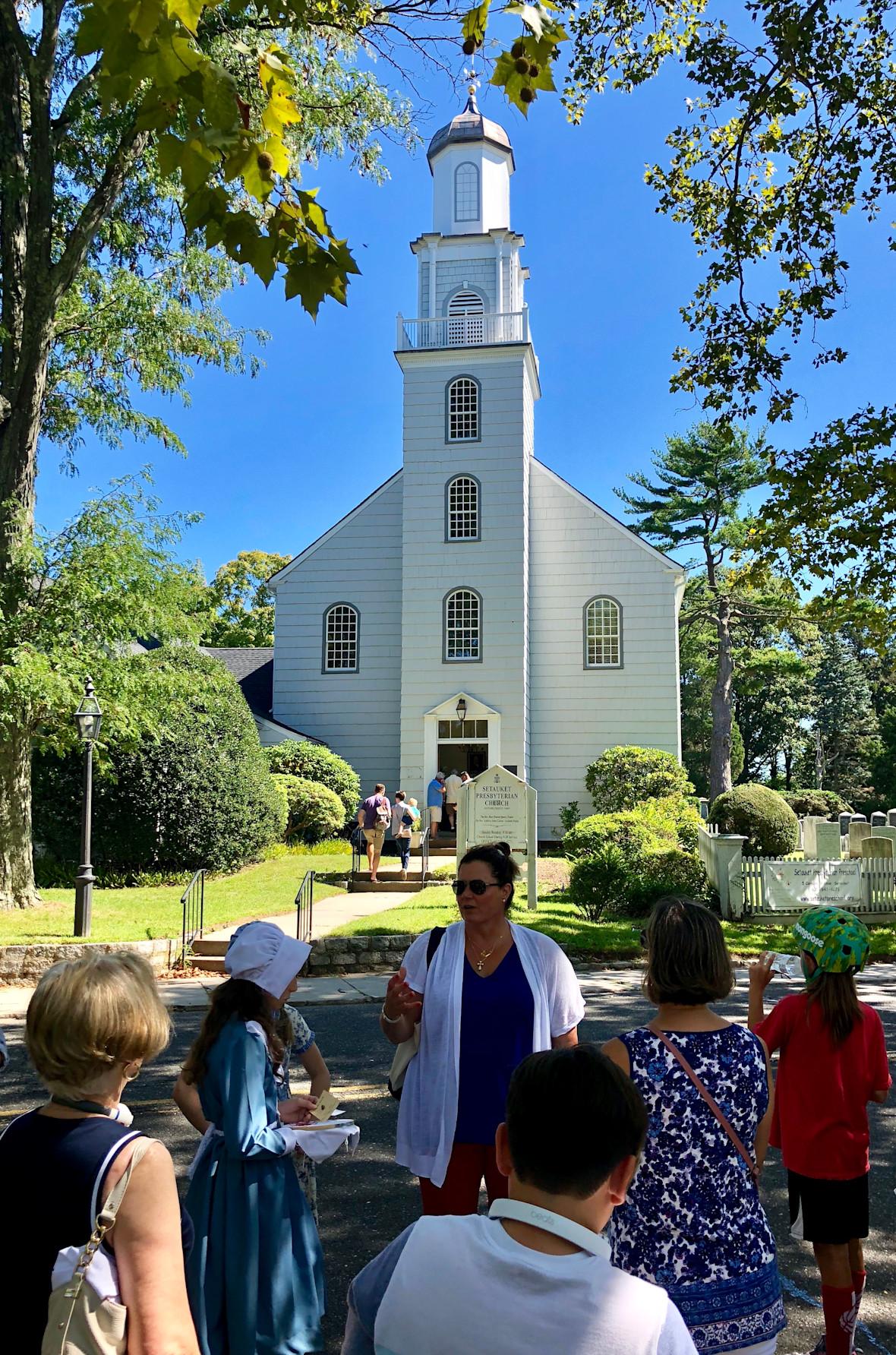 One of the Tri-Spy Tours in front of the Setauket Presbyterian Church