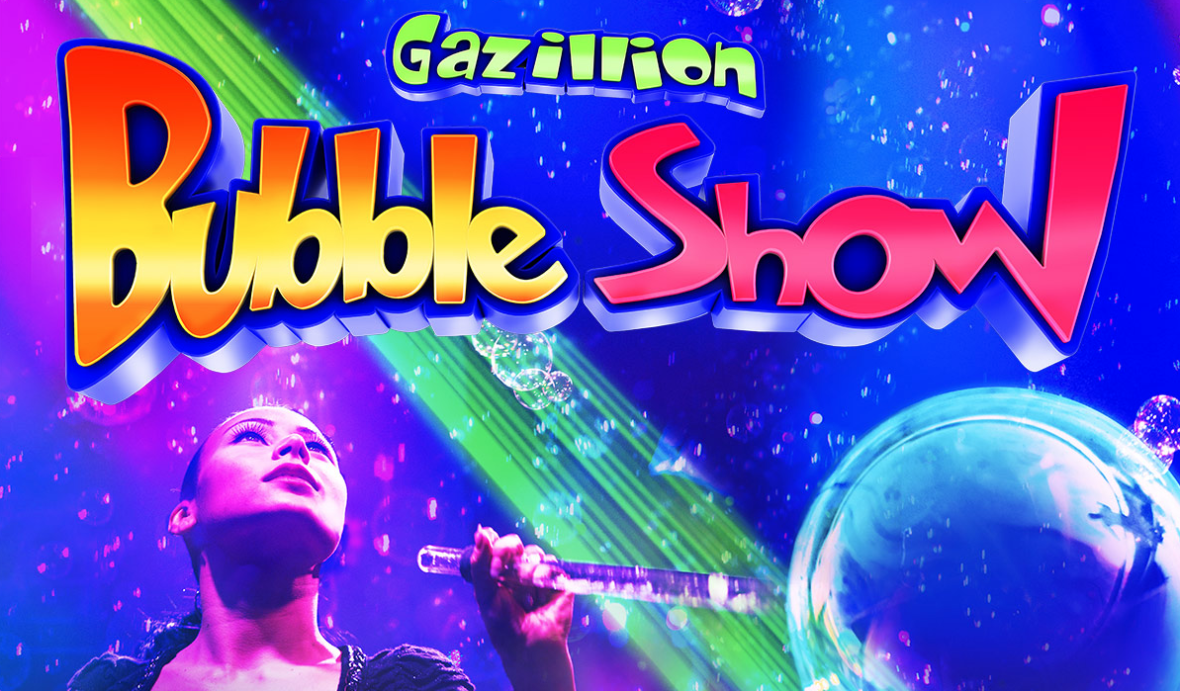 Gazillion Bubble Show with woman holding bubble wand