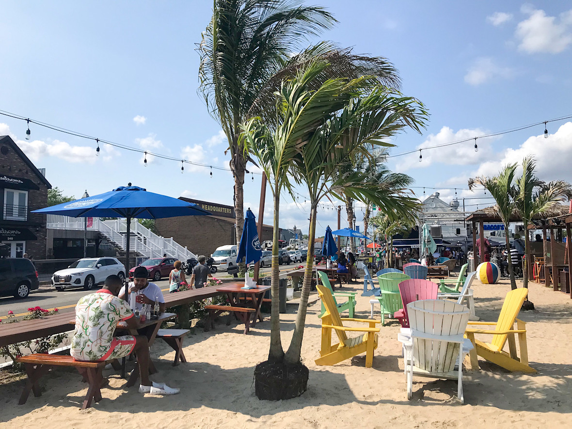 The faux beach at Bracco's in Freeport