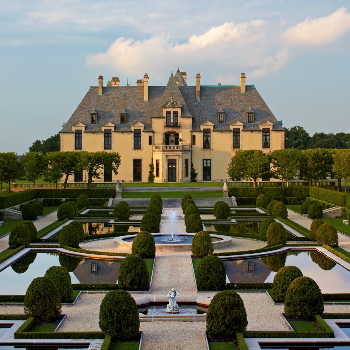 Oheka Castle with its formal gardens in foreground