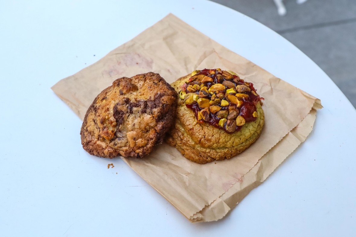 Nutty Chocolate Chip and Pistachio Cherry cookies, from Maman 