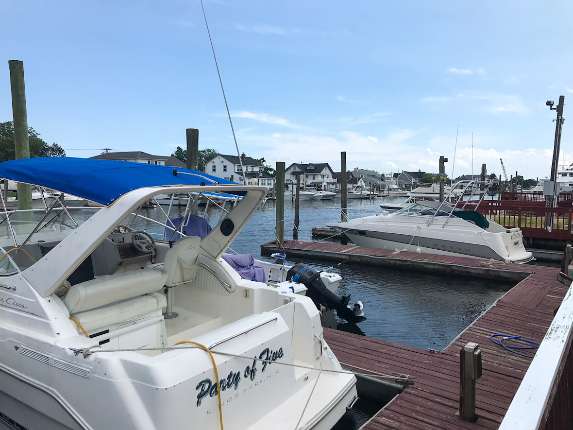 Boats docked along Woodcleft Canal, Freeport