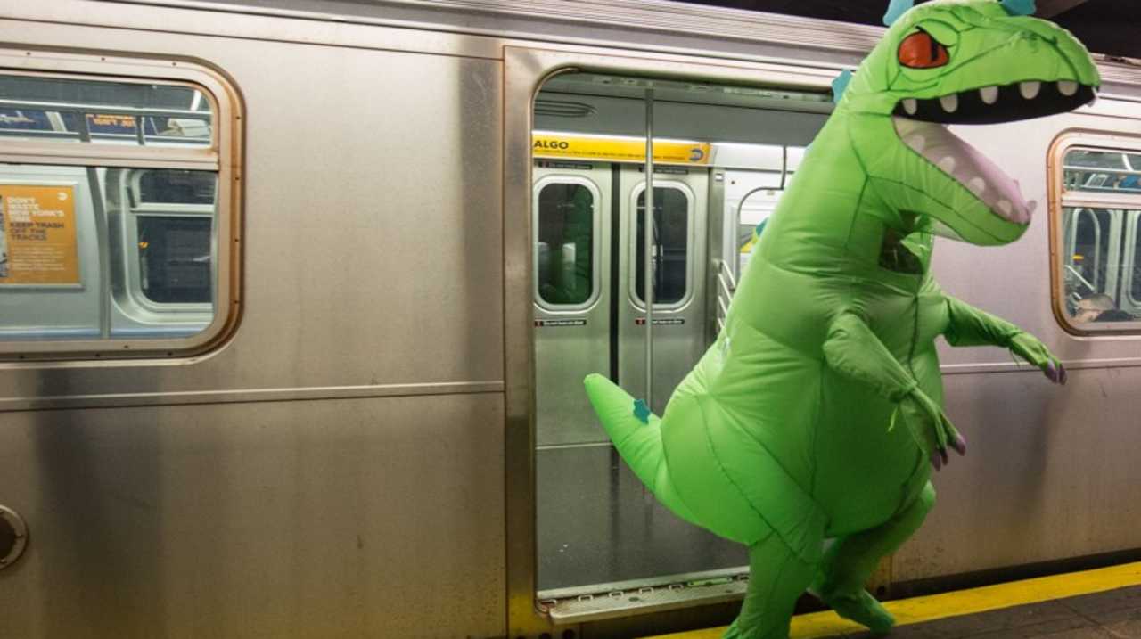 T-Rex exiting a subway car