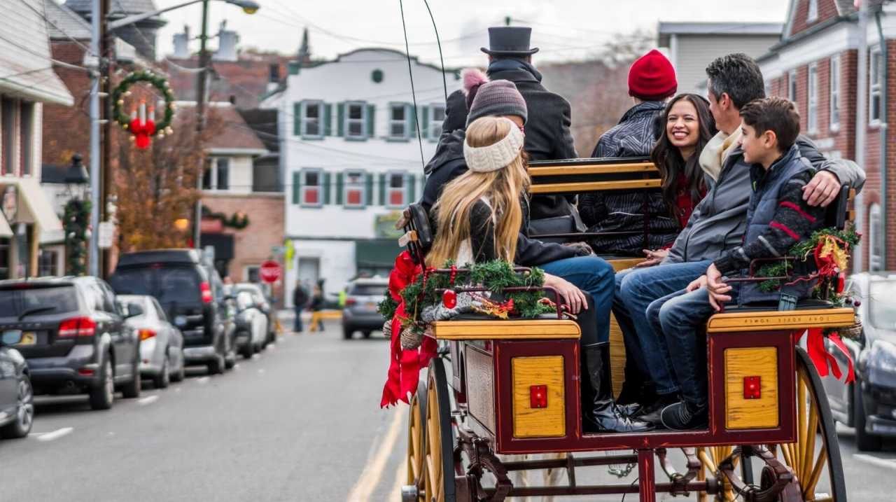 Group takes holiday carriage ride down a village's Main Street