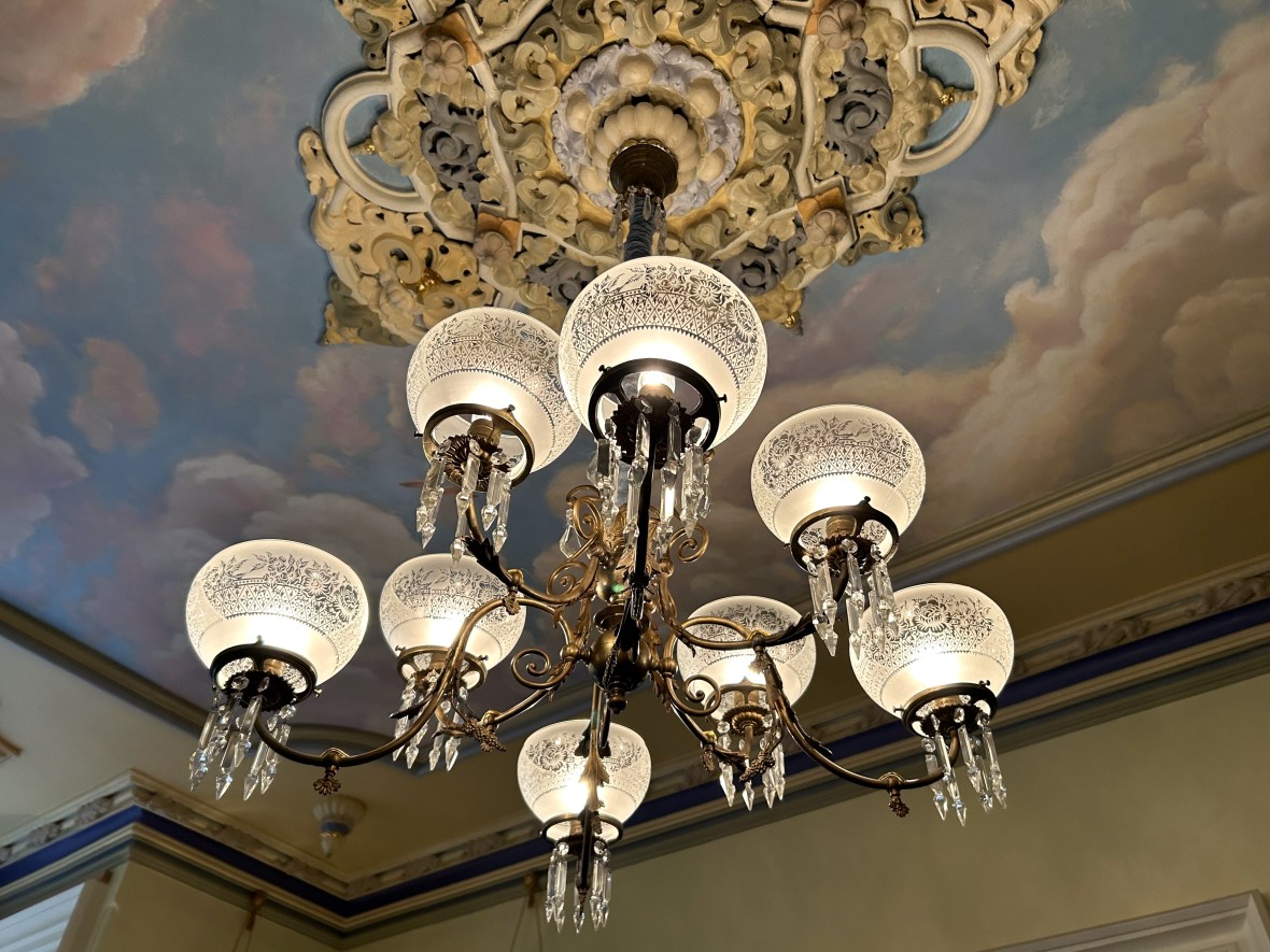 Painted ceiling with light fixture