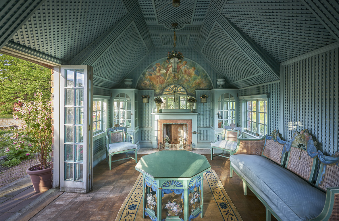 Interior of the Tea House on the grounds of Planting Fields in Oyster Bay