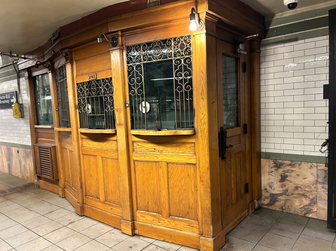 Wall St station wooden booth