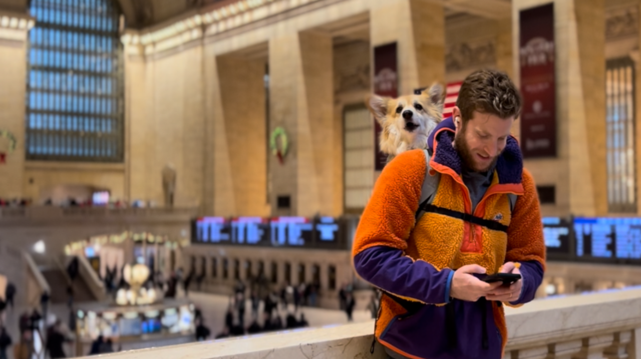 Maxine and her human Bryan at Grand Central Terminal