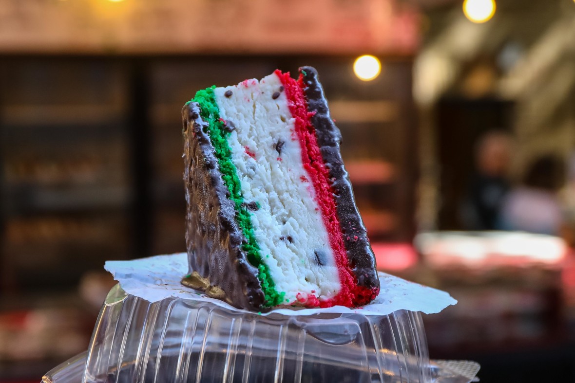 Rainbow Cookie Cake with cannoli cream filling, from Cafe Belle 