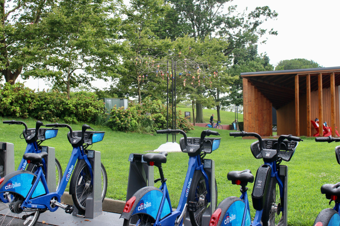 CitiBikes docked and waiting for use on Governor's Island