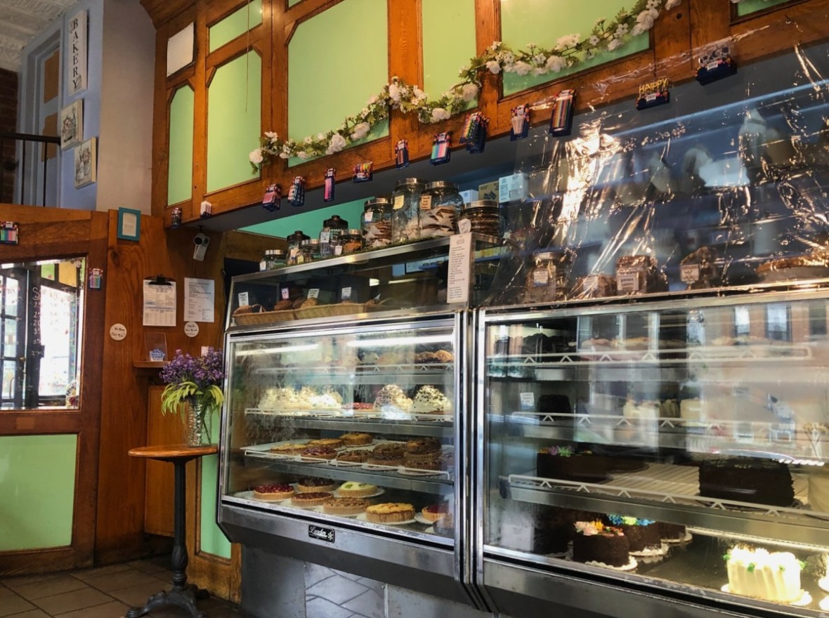 Bakery case brimming with delicious baked goods at Ladybird Bakery in Park Slope, Brooklyn