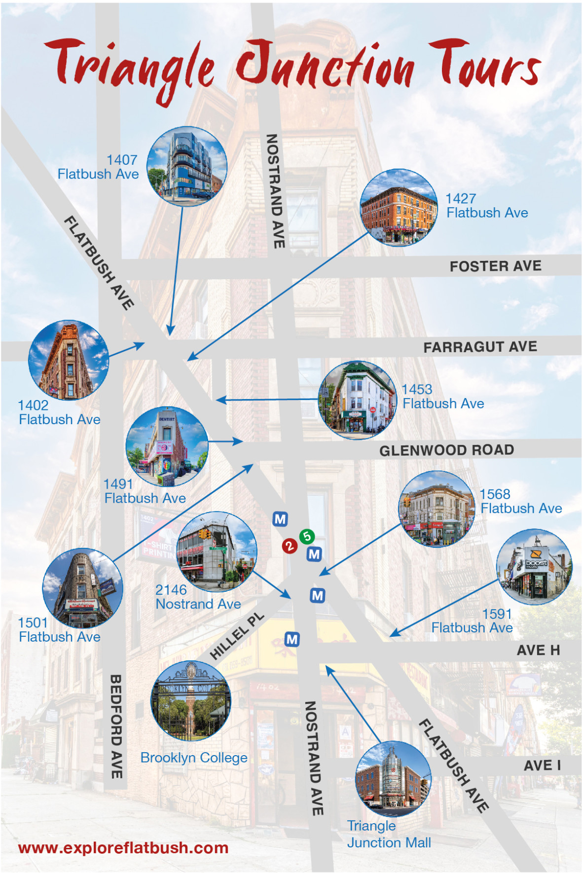 Map of Flatbush Triangle Junction Tours 