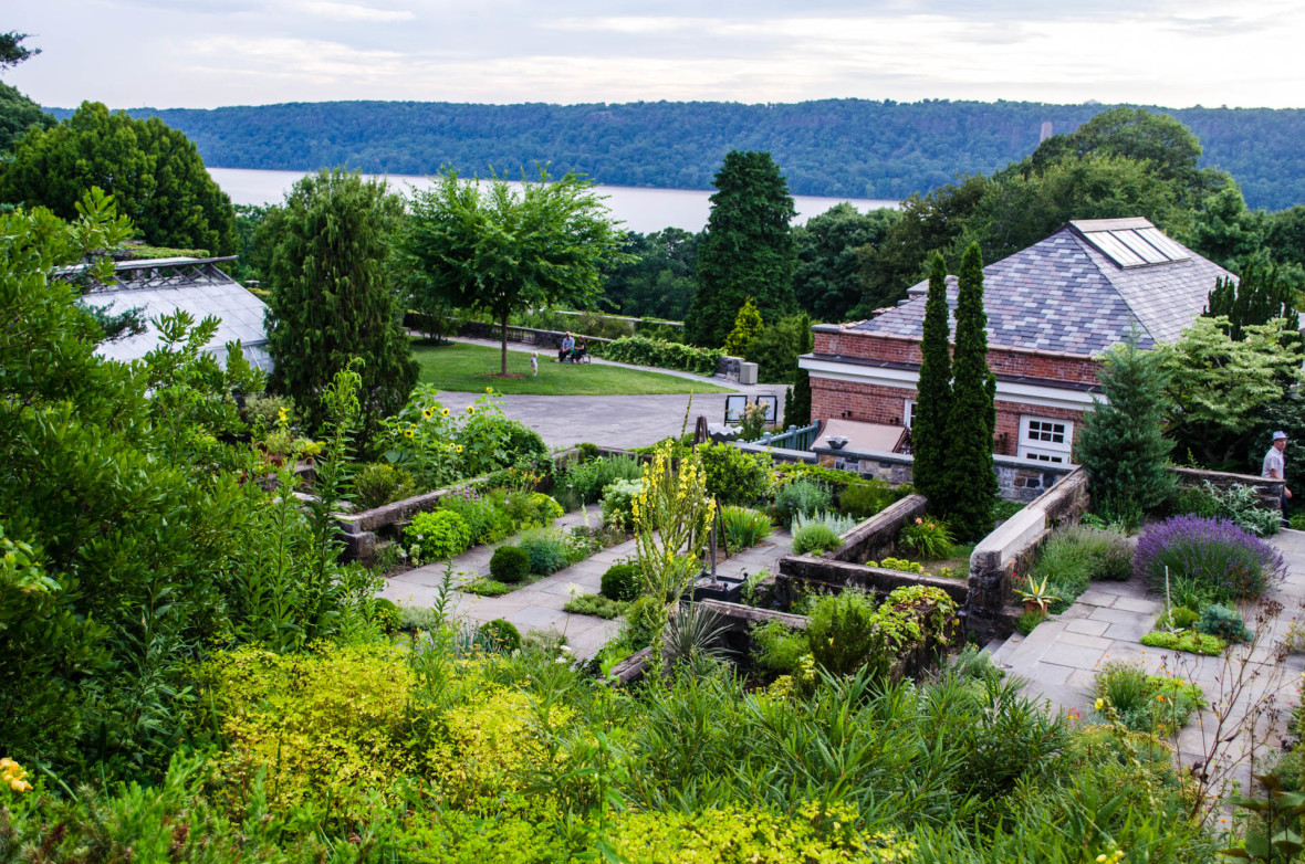 The lush green gardens of Wave Hill overlooking the Hudson River