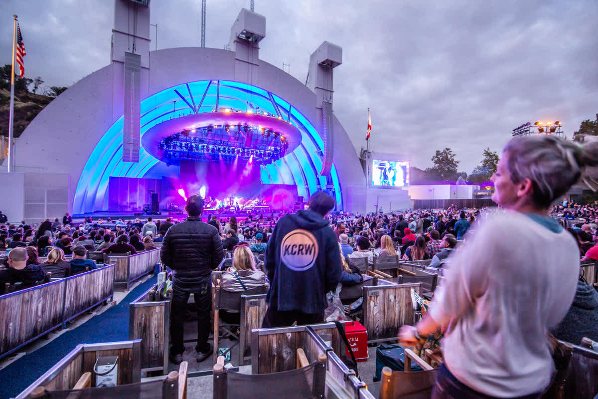 Audience members dancing during a KCRW Festival concert.