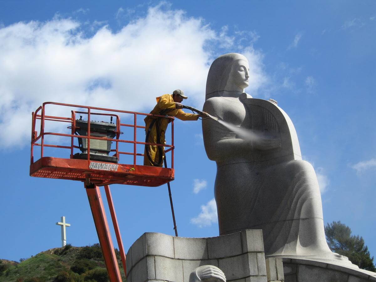 Muse of Music gets a powerwash, as part of the statue’s restoration, 2006