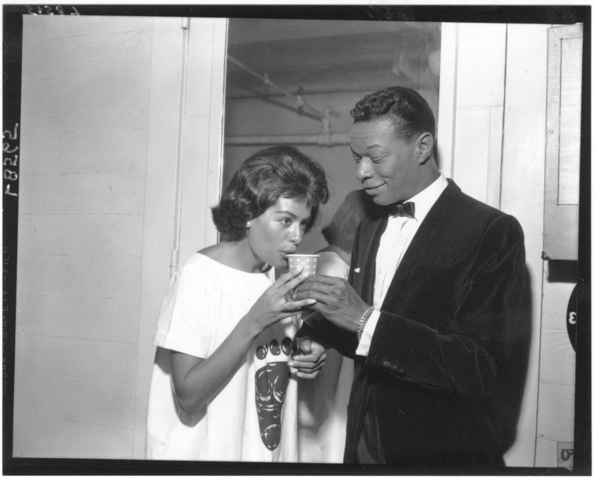 Nat King Cole and Barbara McNair backstage at the Bowl