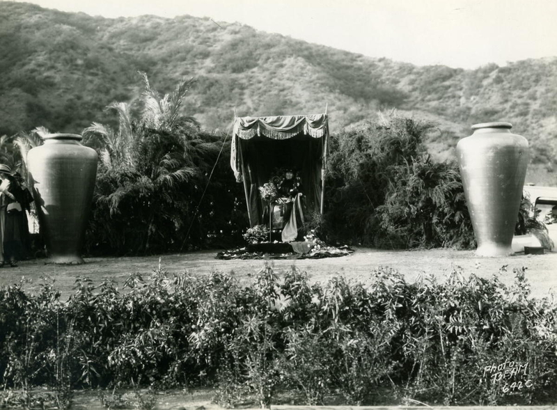 Grandma Wakeman sits in a shady tent for her 87th Birthday at the Hollywood Bowl, 1924.
