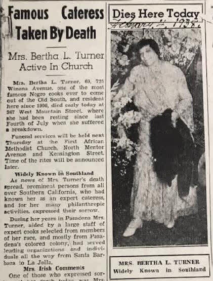 Obituary for Hollywood Bowl cateress Bertha L. Turner