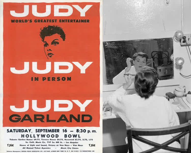 Judy Garland backstage before one of her many iconic performances at the Bowl.