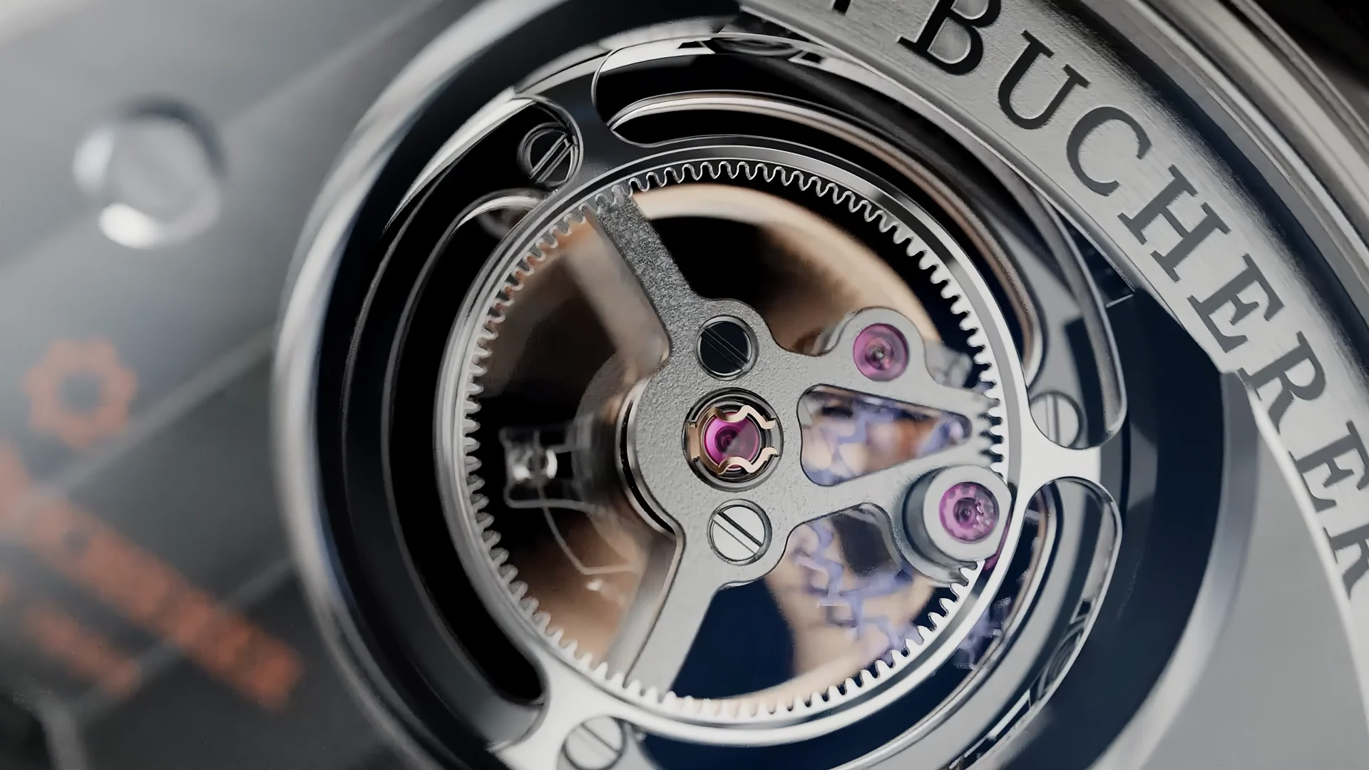 we seea close up of the turbillon of a Carl F Bucherer watch