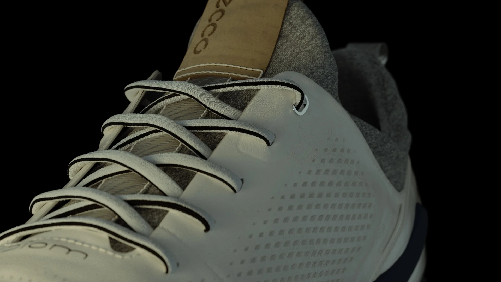 close up of a white Ecco golf shoe 