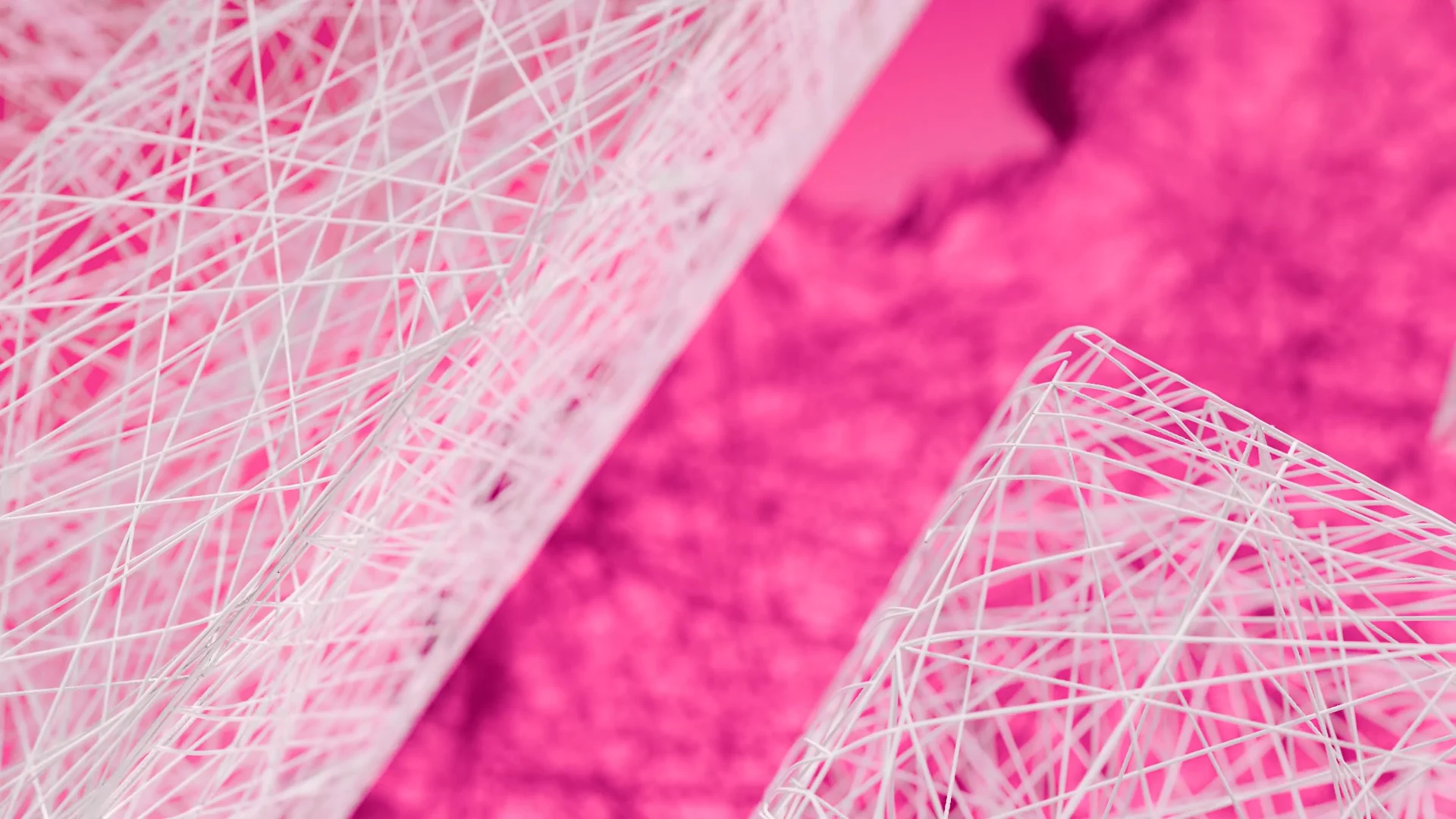 white threads forming objects in front of a magenta background