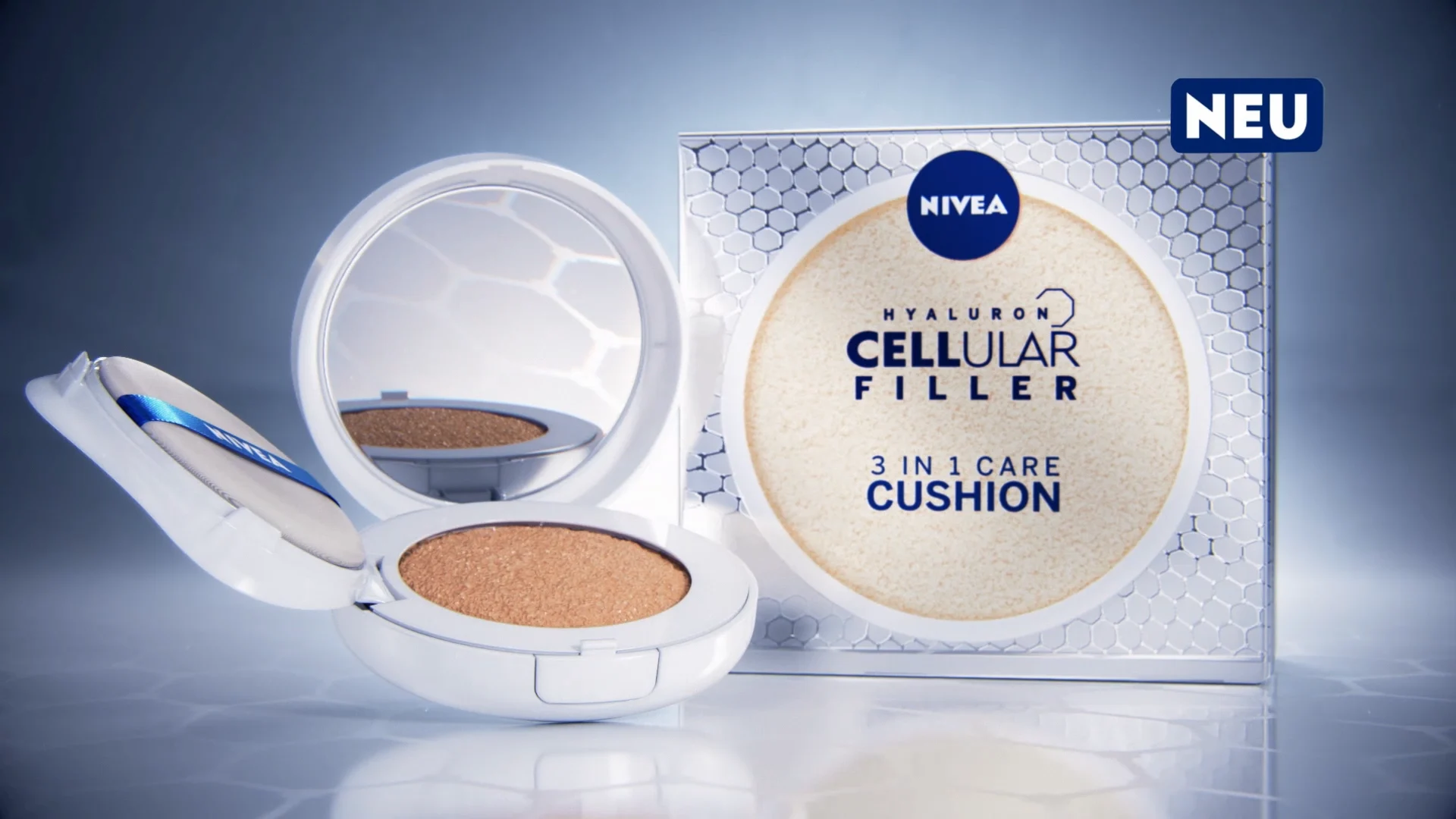 a nivea make up packshot which is opened next to the its associated folding box in front of an undefined background