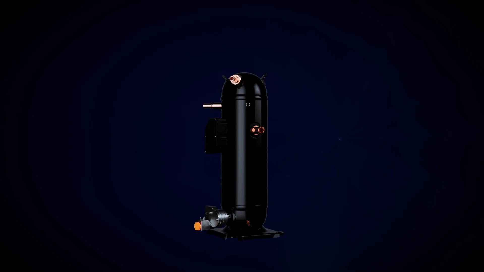 a wide shot of a black cylinder with some copper connetions 