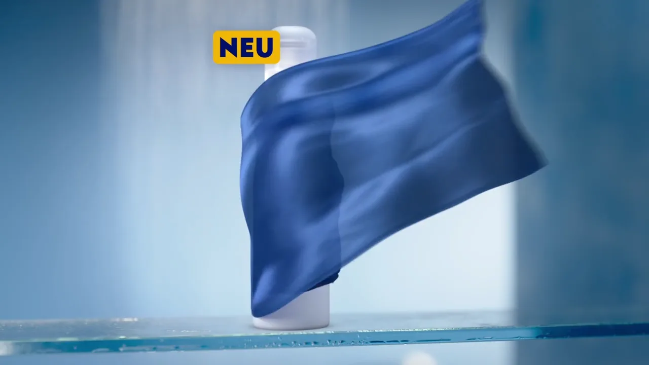 a blue silk scarf wrapping around a nivea packshot
