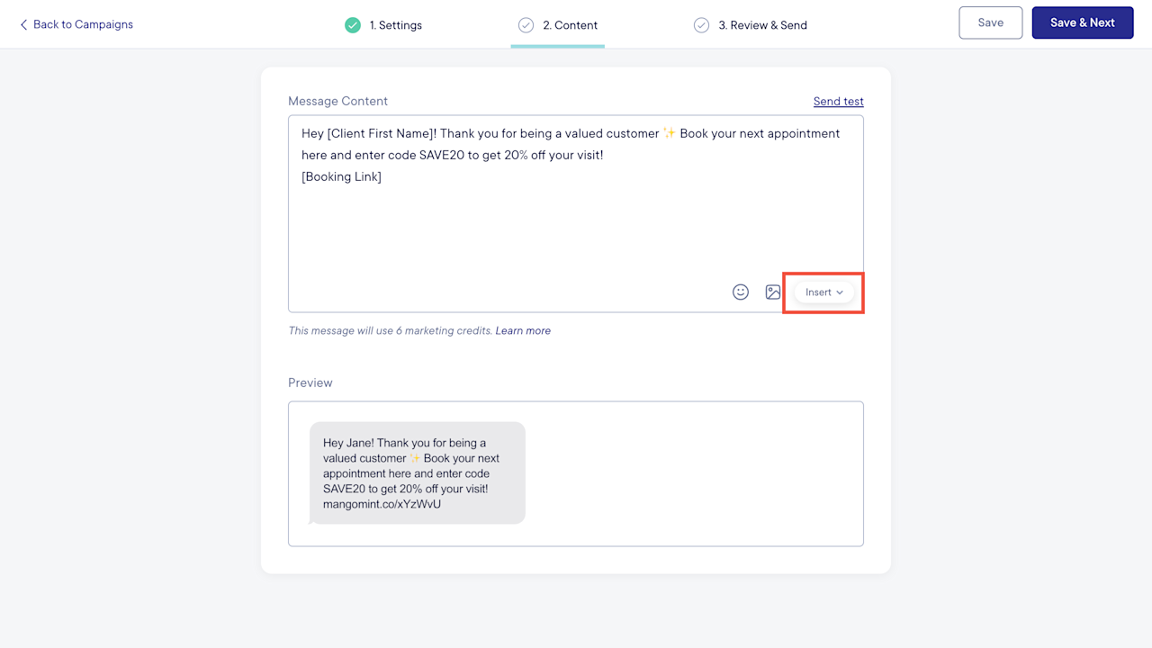 Campaign Message Box Create and Send a Text Message Campaign | Mangomint Salon and Spa Software