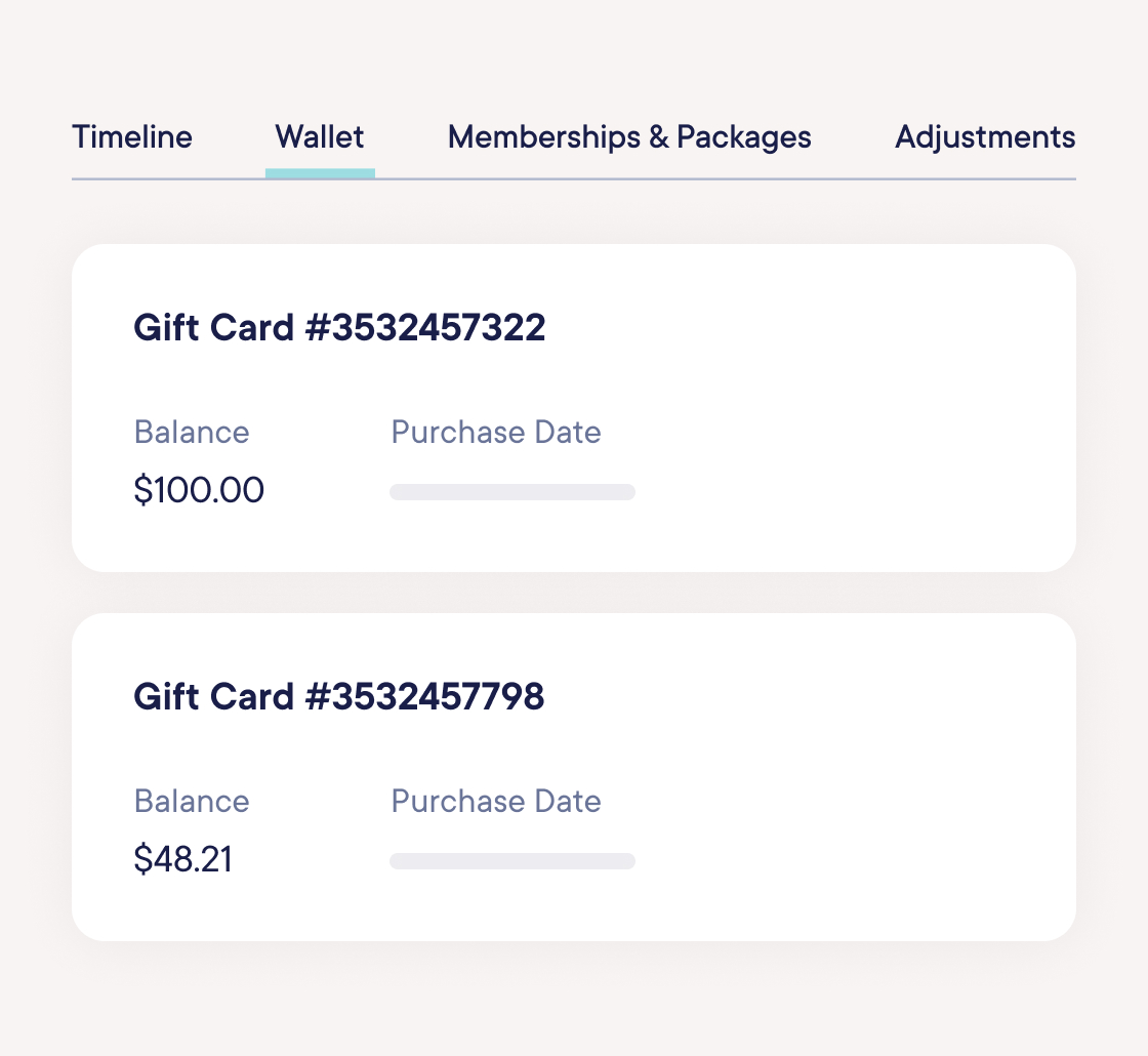Sync gift cards to client profiles