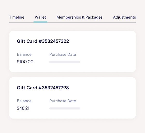 Sync gift cards to client profiles