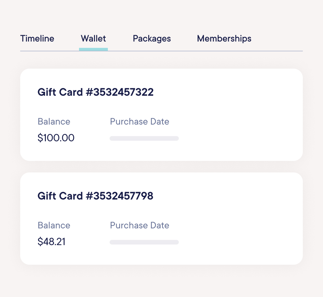 Sync gift cards to client profiles