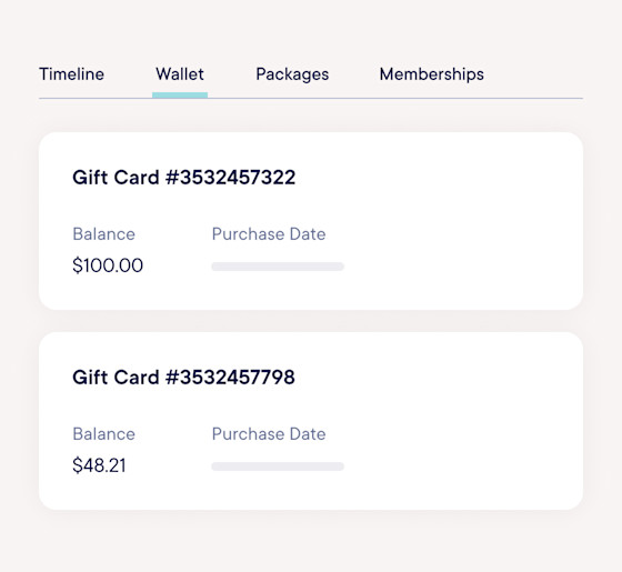 Sync gift cards to client profiles