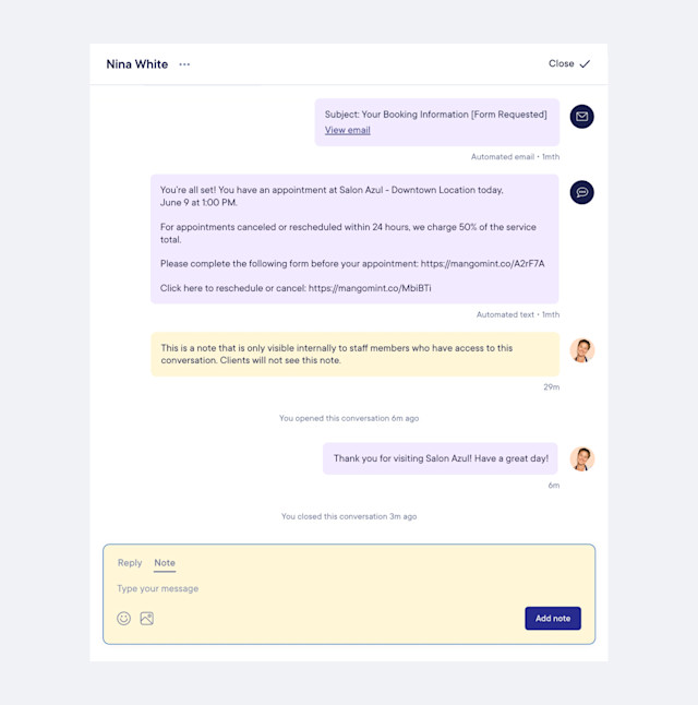 How to Add Internal Notes in Client Communication | Mangomint Salon and ...