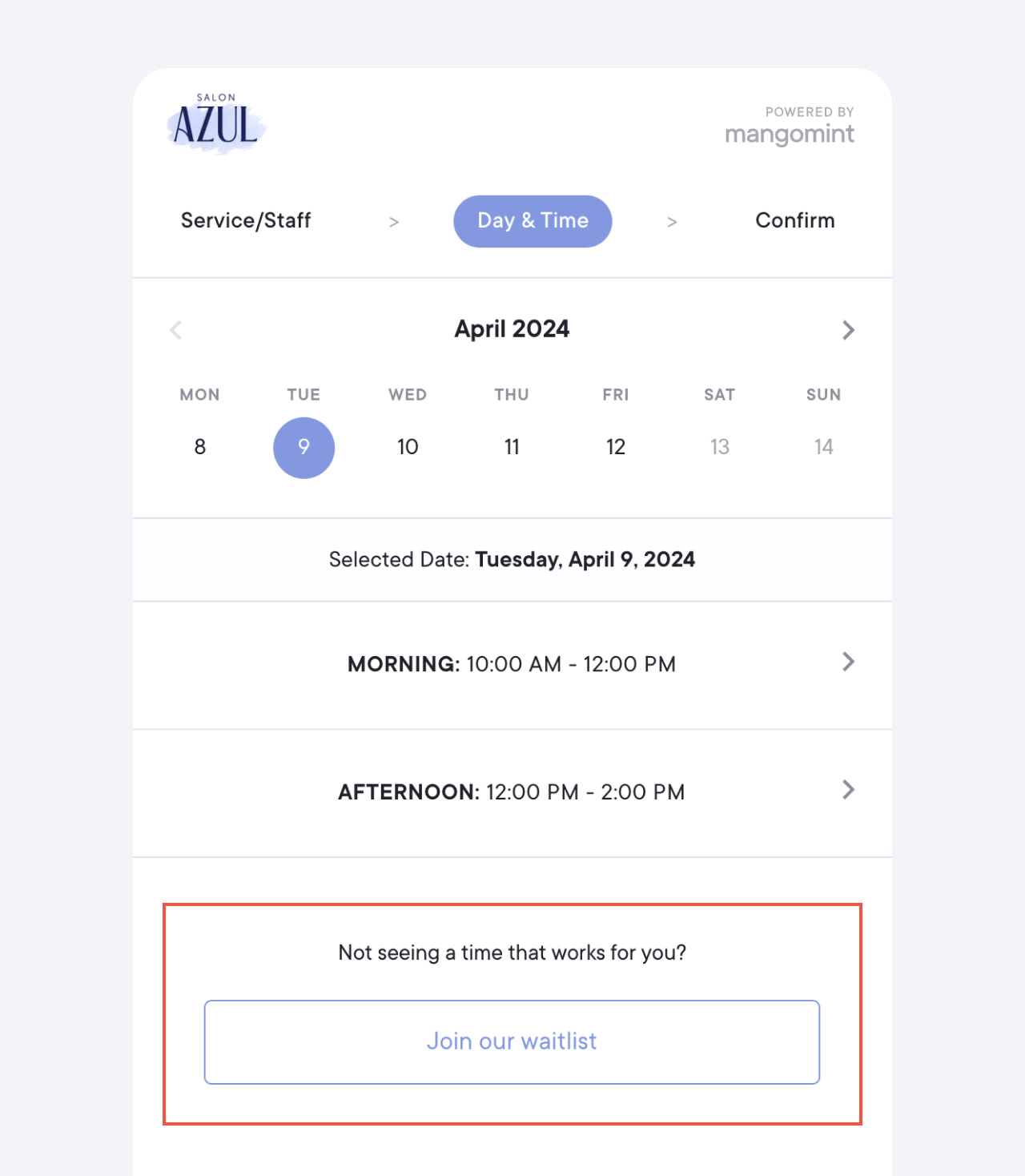 Allowing Clients to Join Waitlist in Online Booking | Mangomint Salon ...