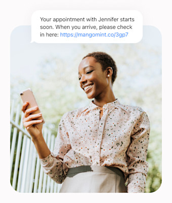 The system automatically **sends an email and text message** to the client 15 minutes prior to their appointment.