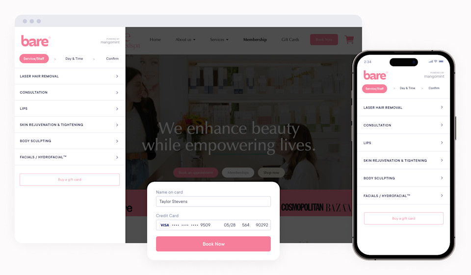 Esthetician online booking software
