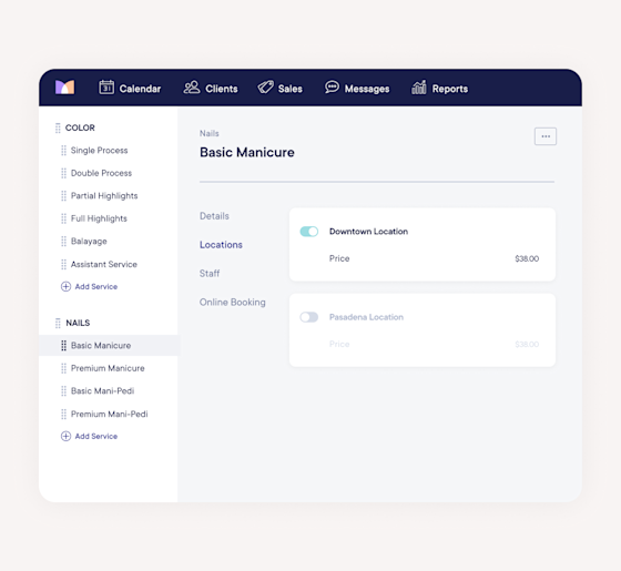 Adjust service menu and pricing for each location