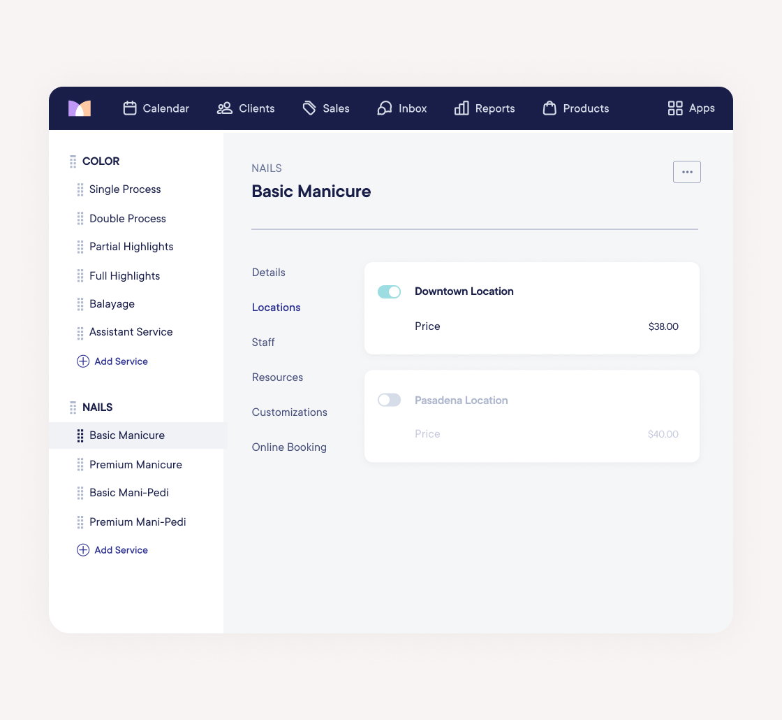 Adjust your service menu and pricing per location