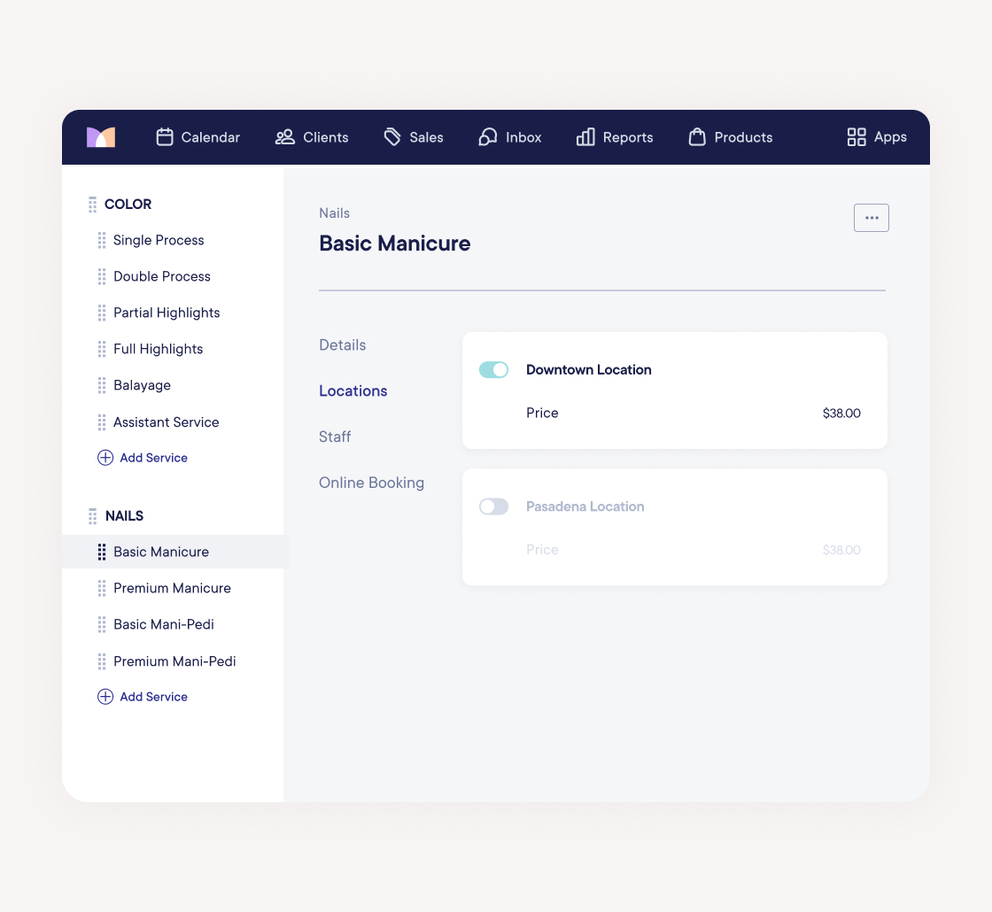 Adjust service menu and pricing for each location