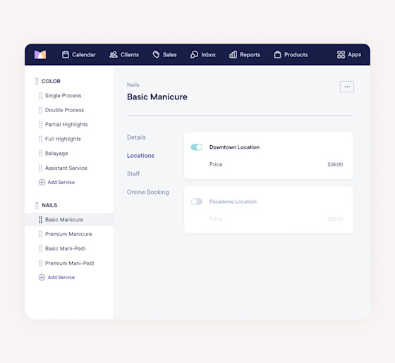 Adjust service menu and pricing for each location
