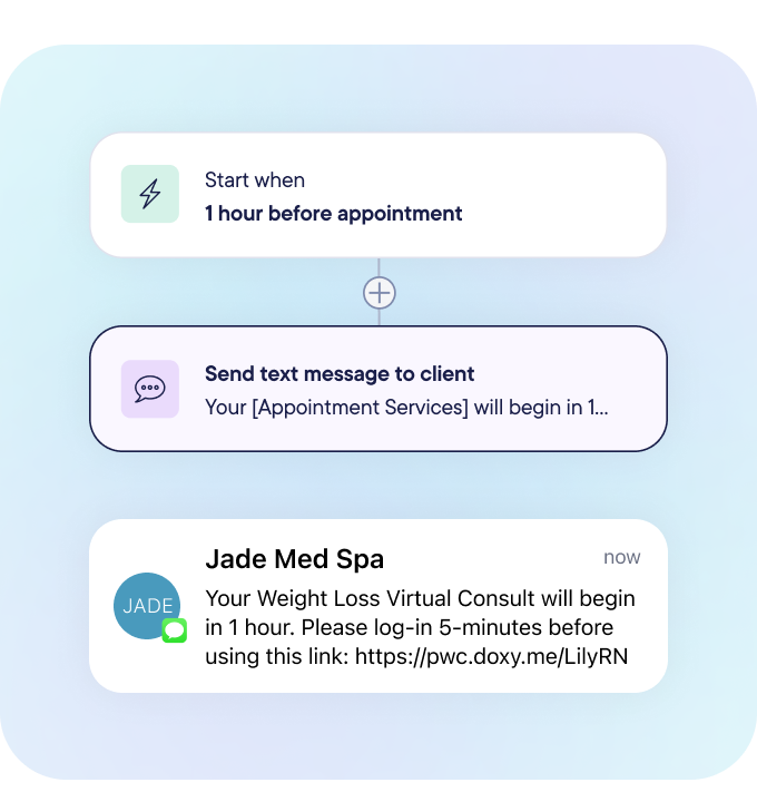 Use Mangomint Flows to send your Doxy link via text or email before  appointments.