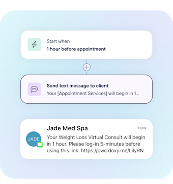 Use Mangomint Flows to send your Doxy link via text or email before appointments.