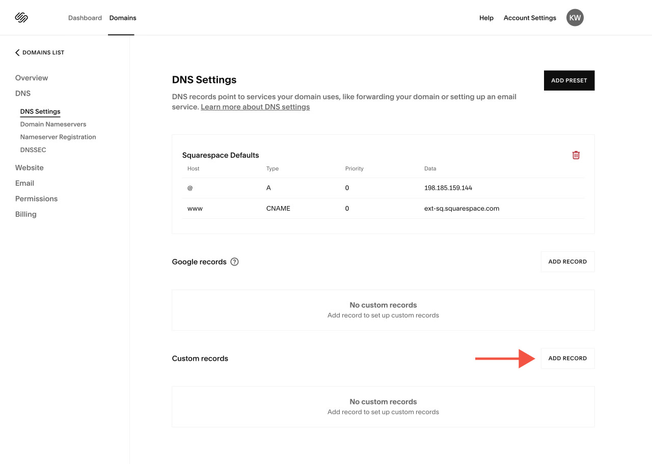 Adding DNS Records to Squarespace | Mangomint Salon and Spa Software