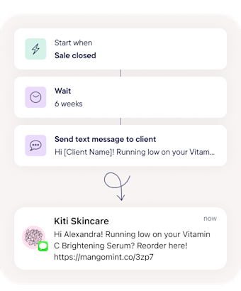 Send personalized reminders after a product purchase, prompting clients to restock their favorite beauty products before they run out.