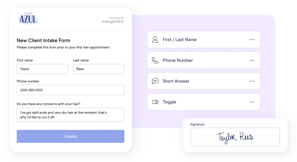 Client forms for hair salons