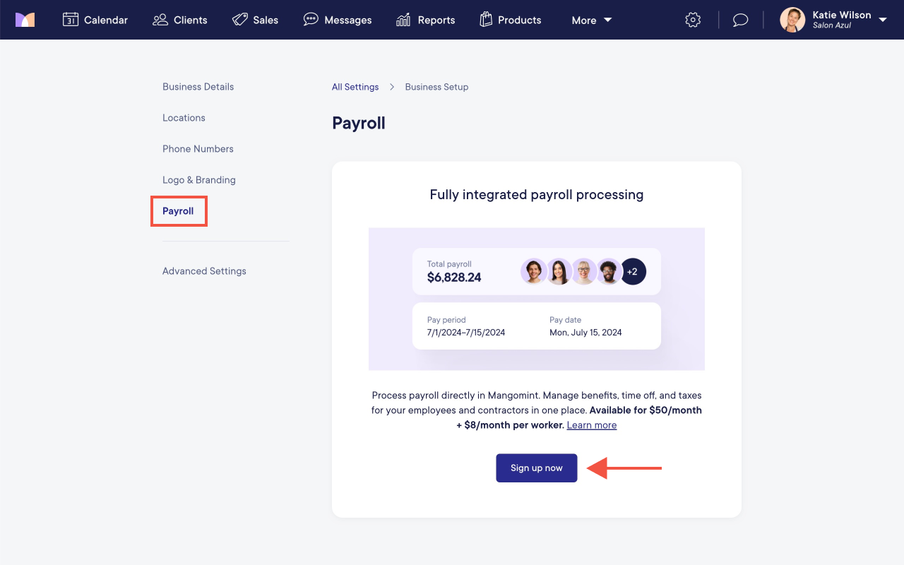 Signing Up for Payroll Processing | Mangomint Salon and Spa Software