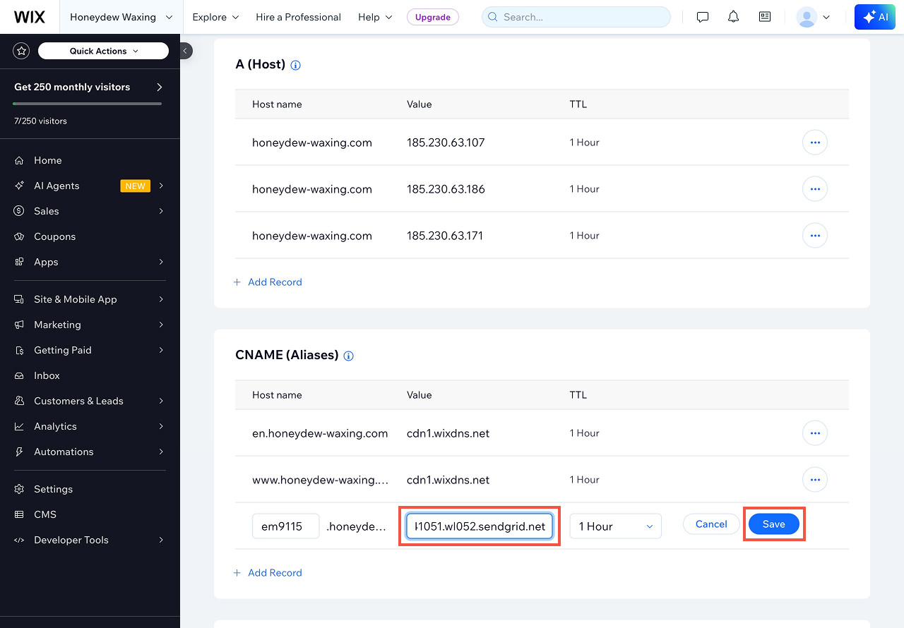 Adding DNS Records to Wix | Mangomint Salon and Spa Software