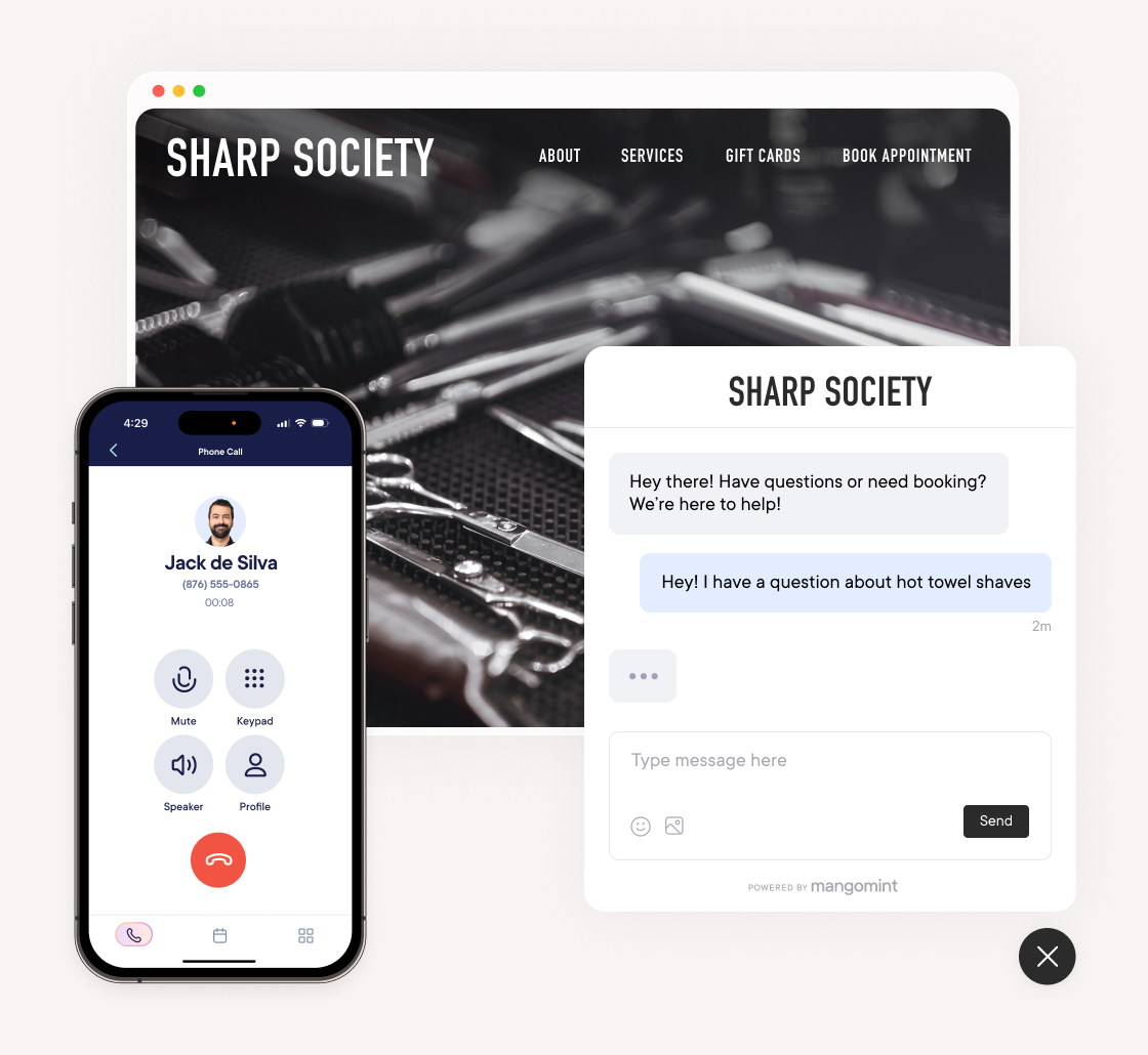 In-app calls, text, & web chat